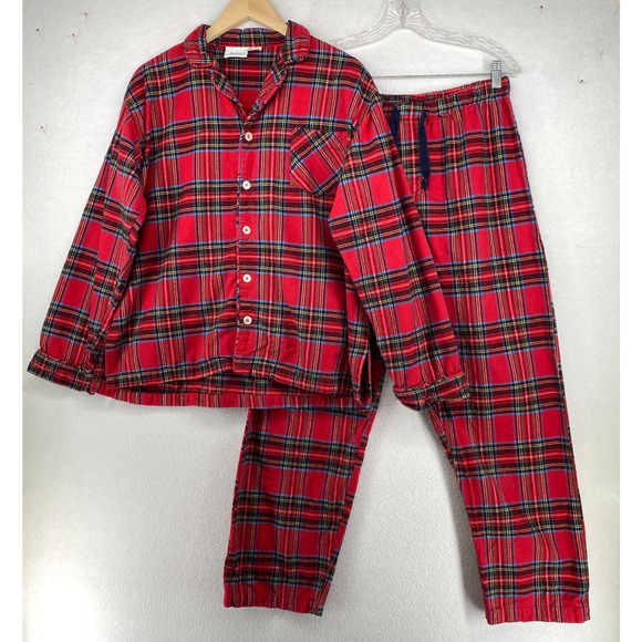 VERMONT COUNTRY STORE Pajamas Set Mens M Flannel Tartan Plaid Cotton Red - Picture 1 of 16